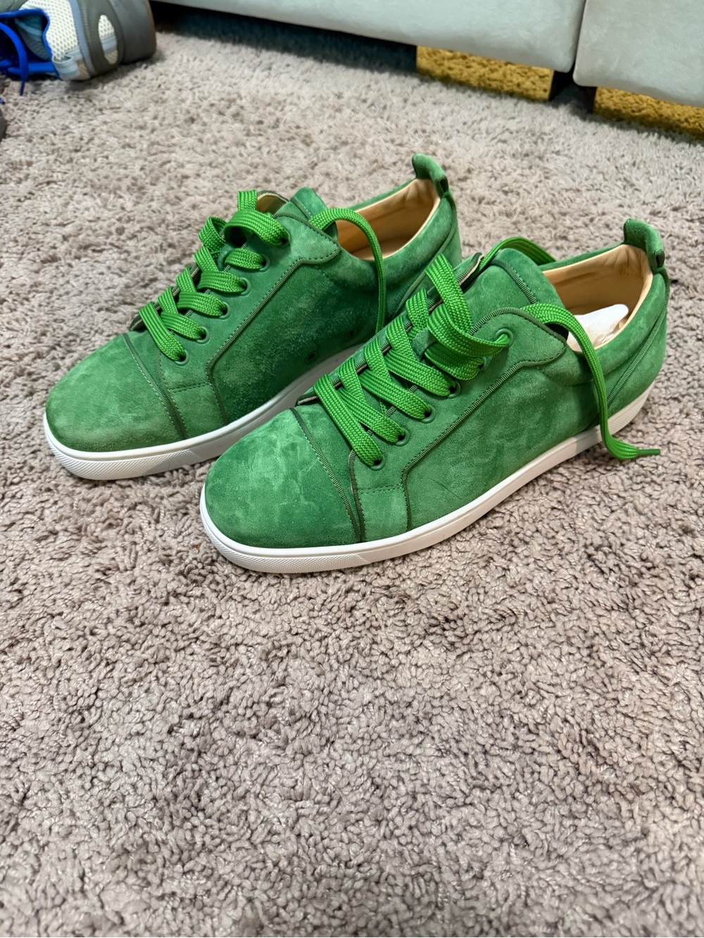 Brand New Christian Louboutin Green Suede Low-Top Sneakers